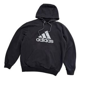 2000s Adidas Embroidered Logo Hoodie Sweatshirt Streetwear Faded Black | Size L